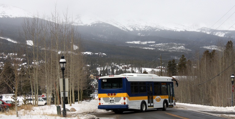 Bus departing Ice Rink